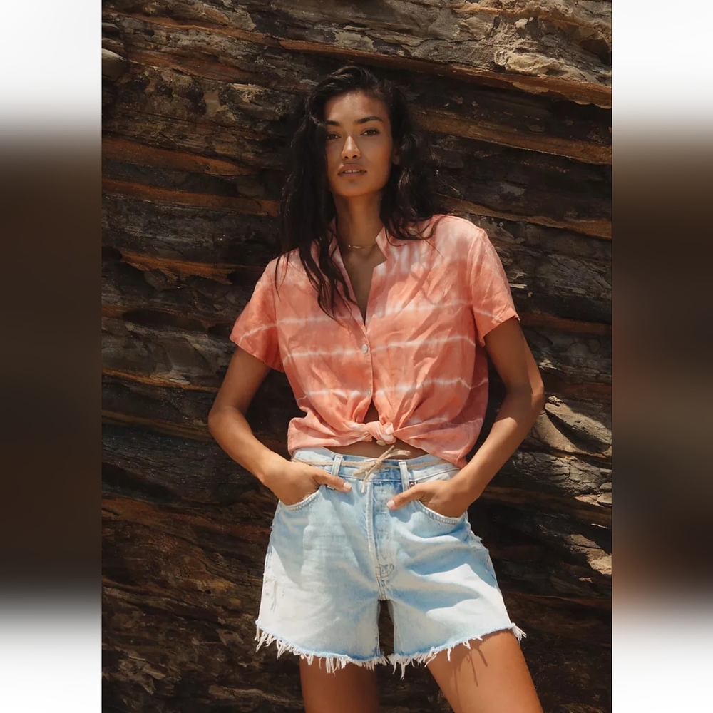 Anthropologie Cloth & Stone short sleeve button down shirt size M